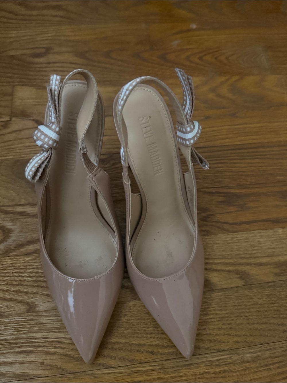 Steve Madden Blush Patent Pointed-Toe Slingbacks with Gingham Bow